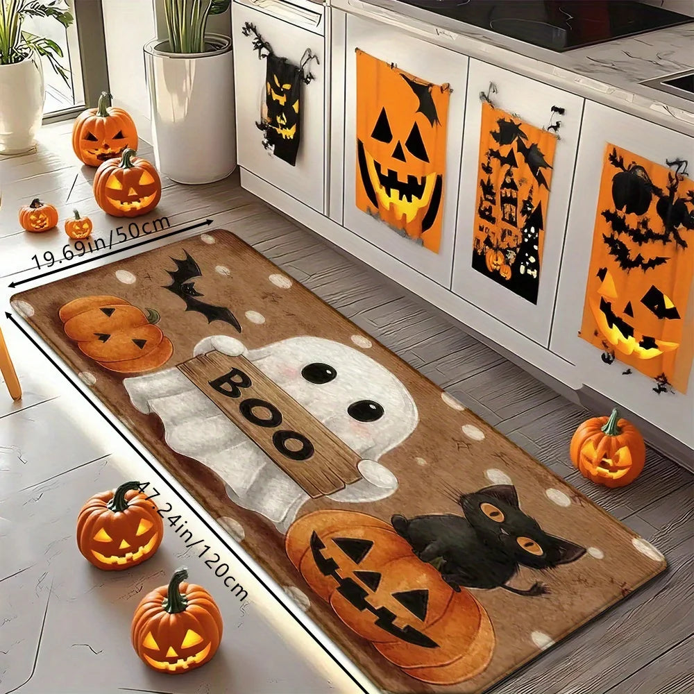 VIKAMA Halloween Pumpkin Ghost Carpet Kitchen Rug Bathroom Carpet for Live Room Sofa Carpet Doormat Rmat Bedside Rugs Home Decor