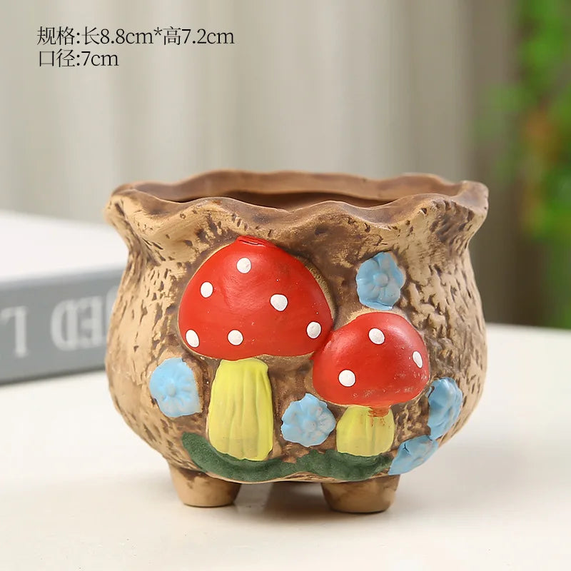 Hand-Painted Ceramic Succulent Planter with Drainage Hole