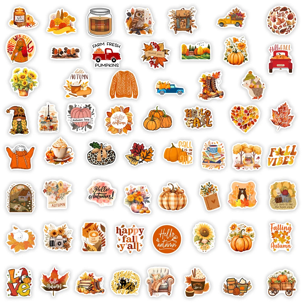 Autumn Fall Stickers Pumpkins  Aesthetic DIY Gift Kids Toy Waterproof Graffiti Decal for Laptop Phone Luggage Bottles Decorative