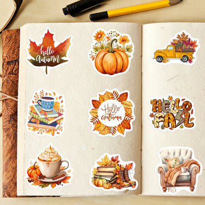 Autumn Fall Stickers Pumpkins  Aesthetic DIY Gift Kids Toy Waterproof Graffiti Decal for Laptop Phone Luggage Bottles Decorative