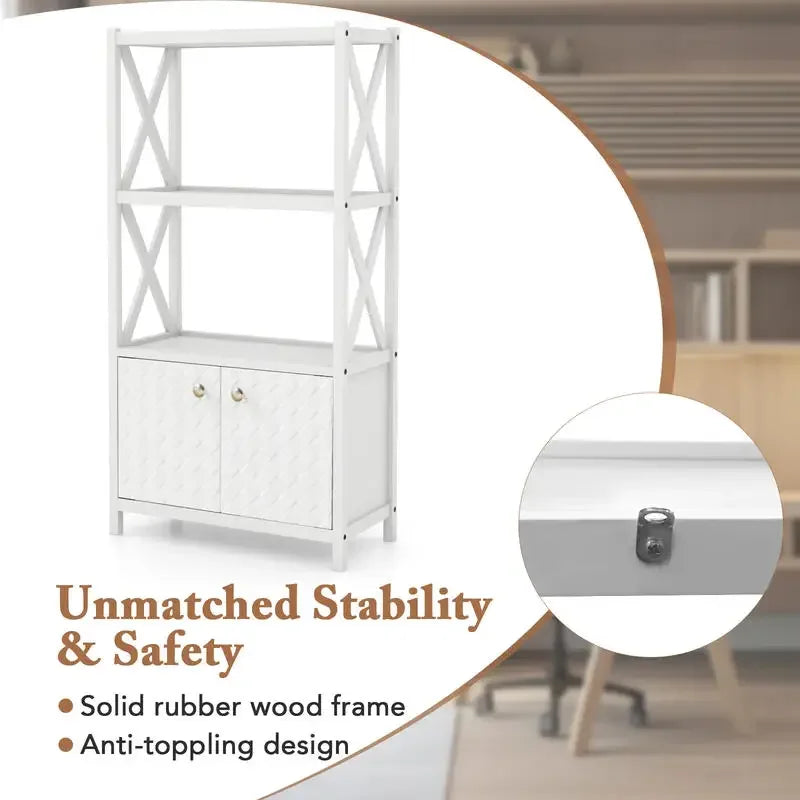 Bathroom Storage Cabinet with Open Shelves and Double Doors-White