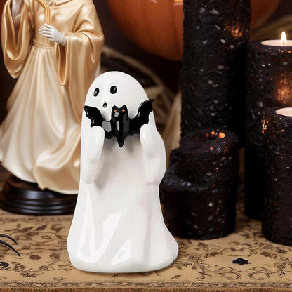 Kawaii Ghost Resin Mini Statue – Halloween Shelf & Desk Decor