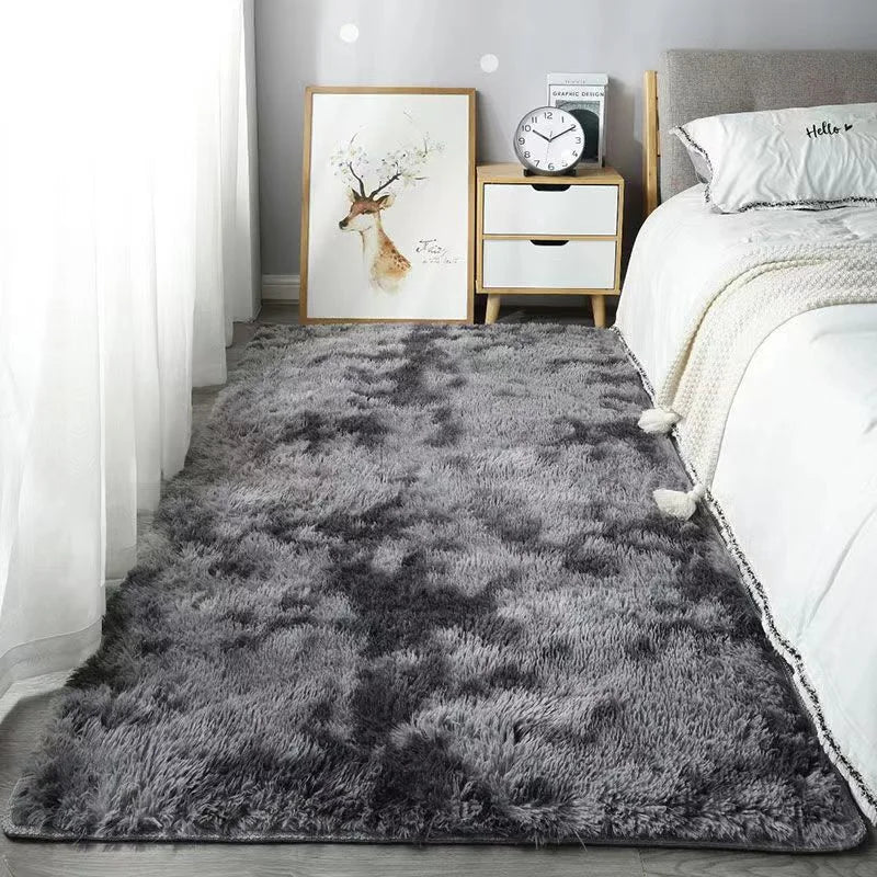40*60CM Silk Wool Rug Girls Room Living Room Bedroom Hotel Tie-Dye Cushion Washable Dirt Resistant Carpet