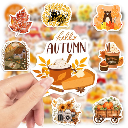 Autumn Fall Stickers Pumpkins  Aesthetic DIY Gift Kids Toy Waterproof Graffiti Decal for Laptop Phone Luggage Bottles Decorative