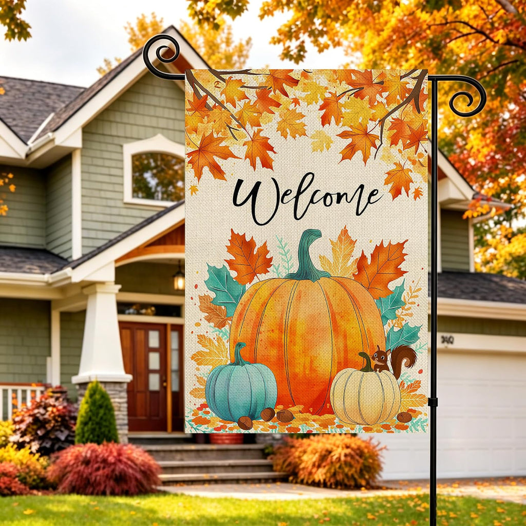 Fall Decorations Garden Flag 12X18 Inch for outside Double Sided Weather & Fade Resistant Pumpkin Welcome Fall Yard Flags Outdoor Thanksgiving Home Fall Decor