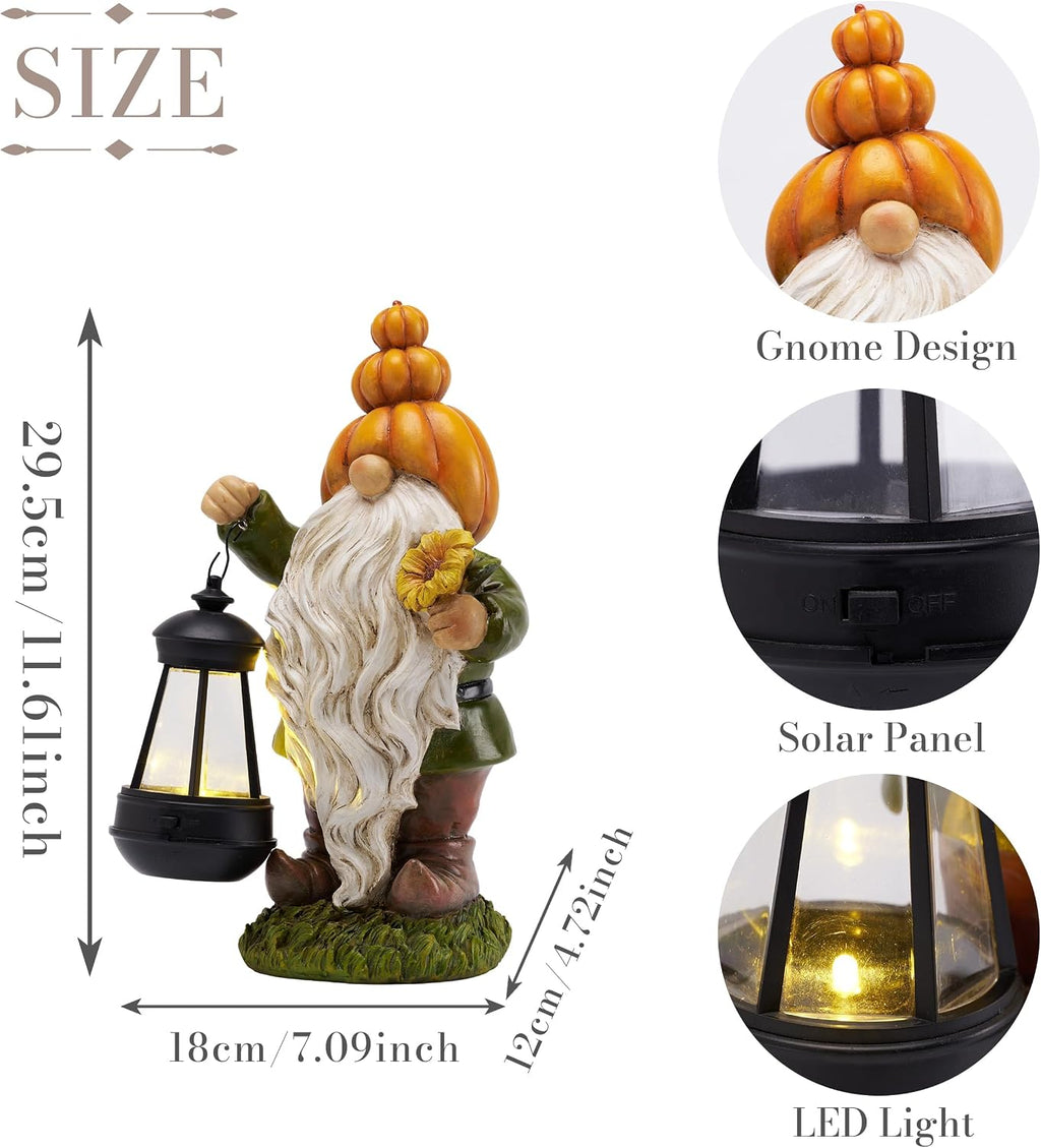 Fall Decor, Pumpkin Gnomes Decoration, Autumn Gnome Holding Lantern with Solar Lights, Waterproof Fall Gnomes Resin Outdoor Fall Decor, Fall Gift Outdoor/Indoor, 11.6"