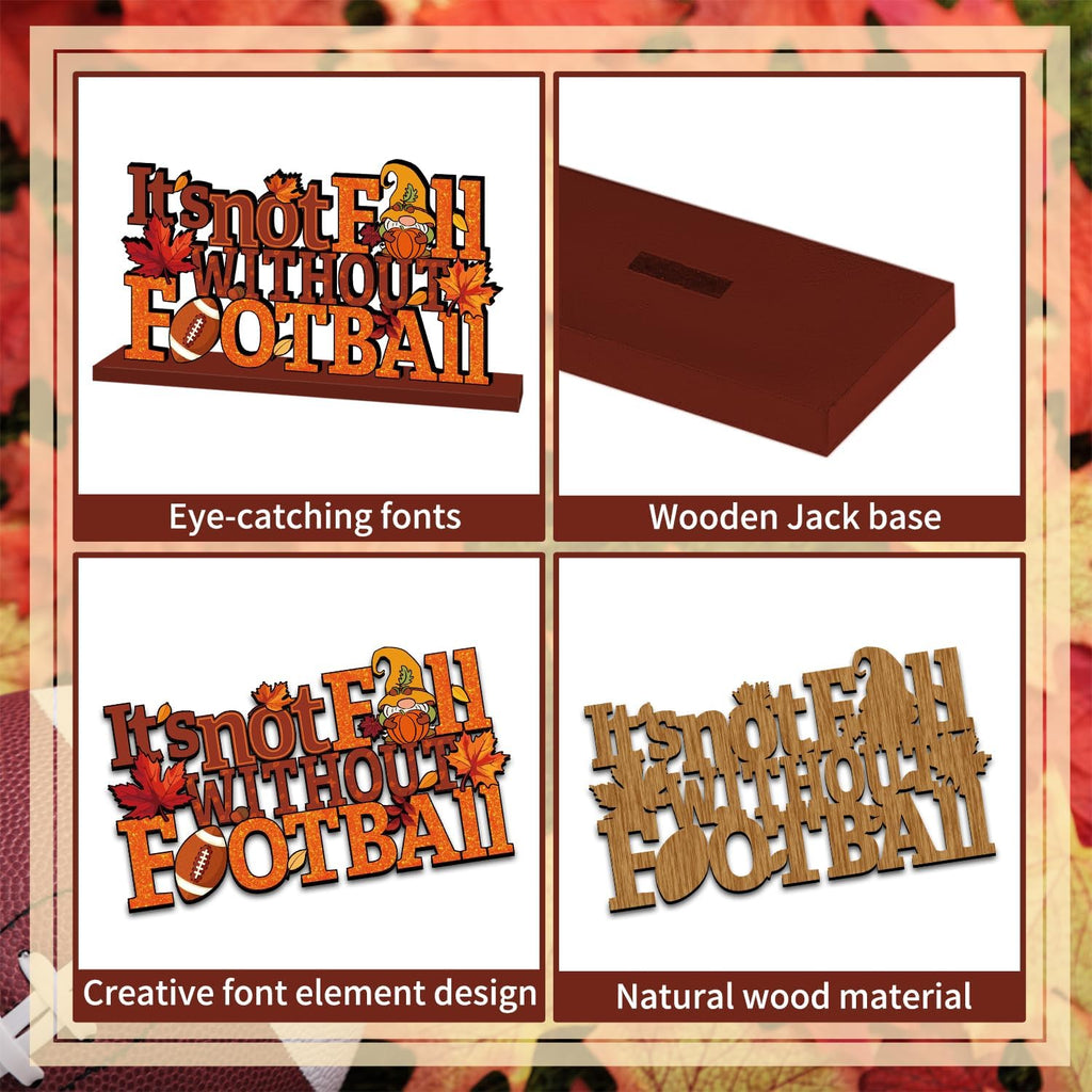 4Pcs Fall Decorations, Fall Football Theme Wooden Table Centerpiece, Gnome Pumpkin Maple Tabletop Signs for Football Game Day Party Fall Thanksgiving Party Supplies