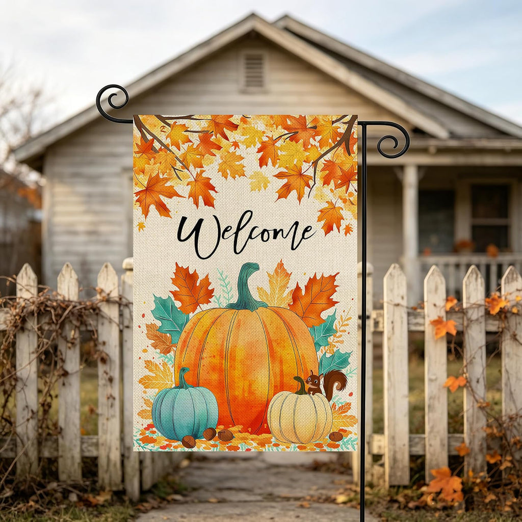 Fall Decorations Garden Flag 12X18 Inch for outside Double Sided Weather & Fade Resistant Pumpkin Welcome Fall Yard Flags Outdoor Thanksgiving Home Fall Decor