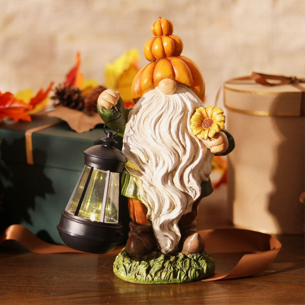 Fall Decor, Pumpkin Gnomes Decoration, Autumn Gnome Holding Lantern with Solar Lights, Waterproof Fall Gnomes Resin Outdoor Fall Decor, Fall Gift Outdoor/Indoor, 11.6"