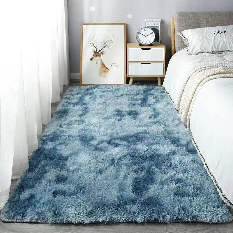 40*60CM Silk Wool Rug Girls Room Living Room Bedroom Hotel Tie-Dye Cushion Washable Dirt Resistant Carpet