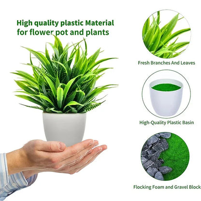 1PC Artificial Plant with Plastic Pot Fake Greenery for Home Office Desk Living Room Bedroom Decor No Maintenance Required