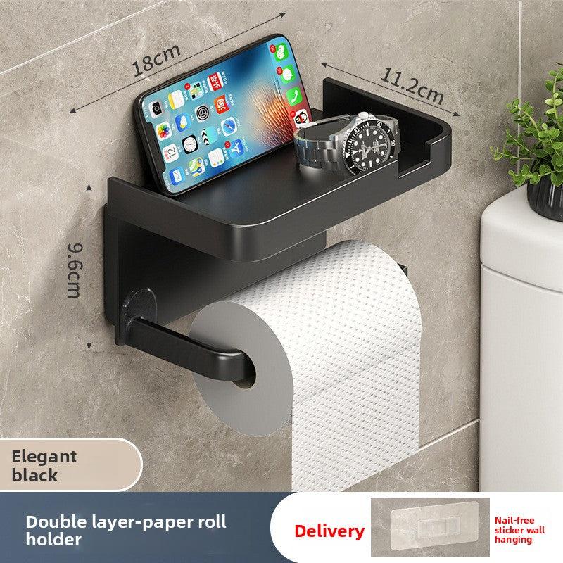 Wall-Mounted Tissue & Paper Roll Holder – No-Drill Bathroom Storage Rack, Single & Double Layer