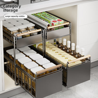 Pull-Out Cabinet Organizer Shelf with Drainage Basket – Carbon Steel Kitchen Storage Rack