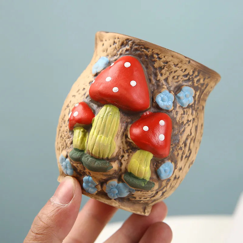 Hand-Painted Ceramic Succulent Planter with Drainage Hole