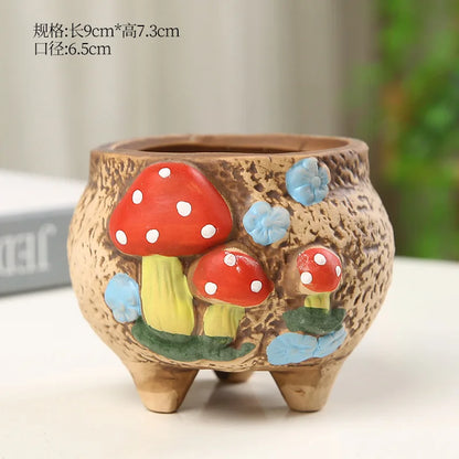 Hand-Painted Ceramic Succulent Planter with Drainage Hole