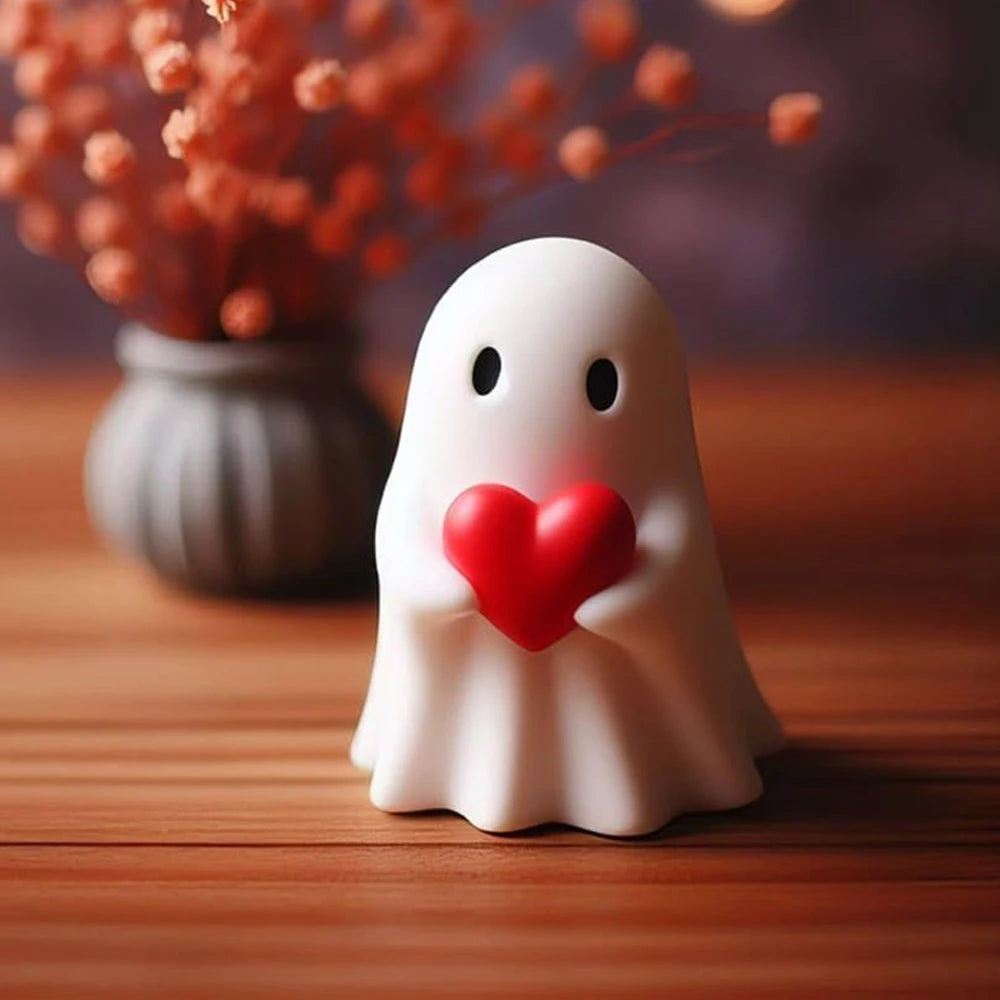 Kawaii Ghost Resin Mini Statue – Halloween Shelf & Desk Decor