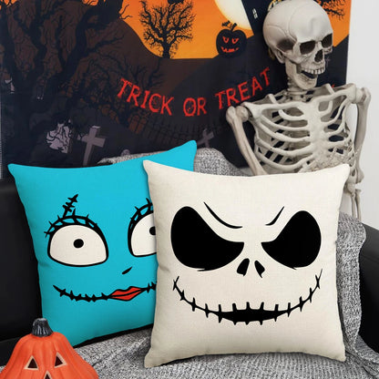 1pc/4pcs Halloween Pillow Cover, Halloween Horror Expressions Home Decoration Living Room Sofa Cushion Cover