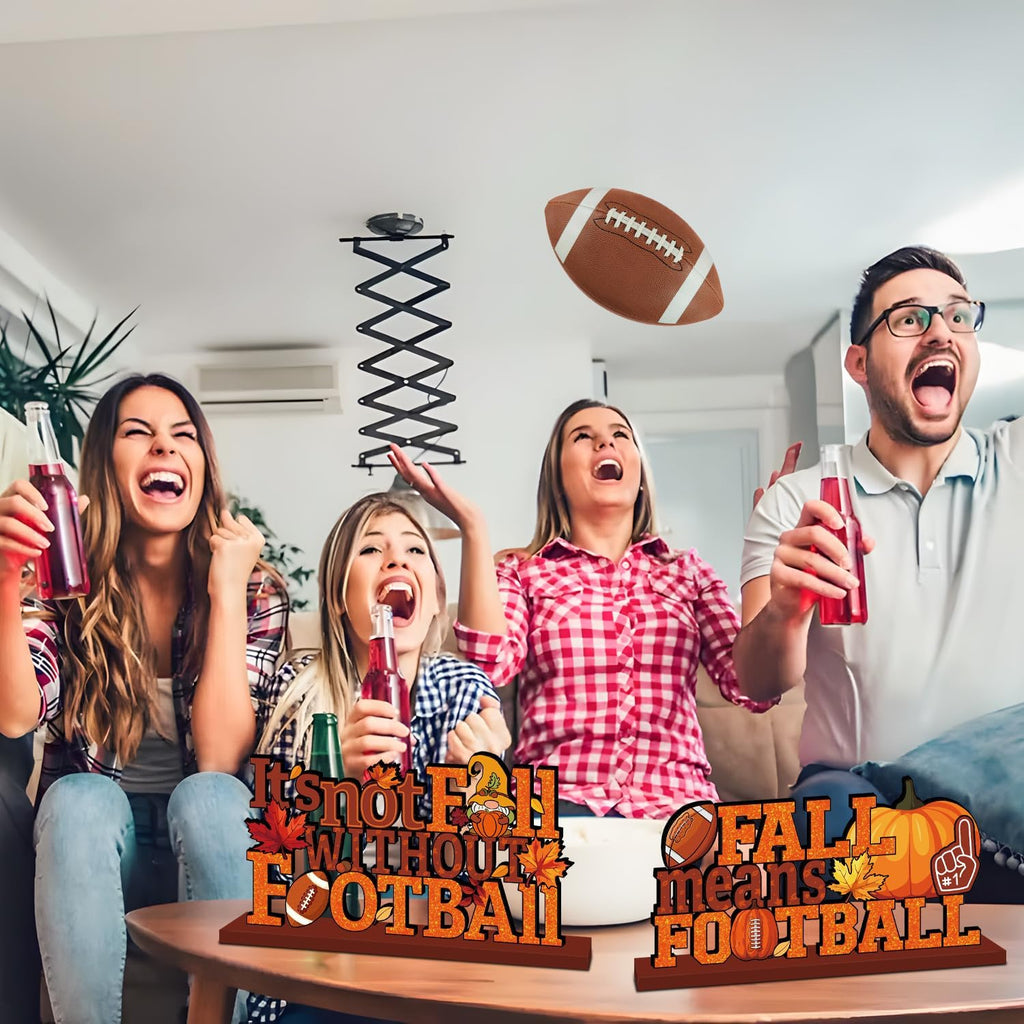 4Pcs Fall Decorations, Fall Football Theme Wooden Table Centerpiece, Gnome Pumpkin Maple Tabletop Signs for Football Game Day Party Fall Thanksgiving Party Supplies