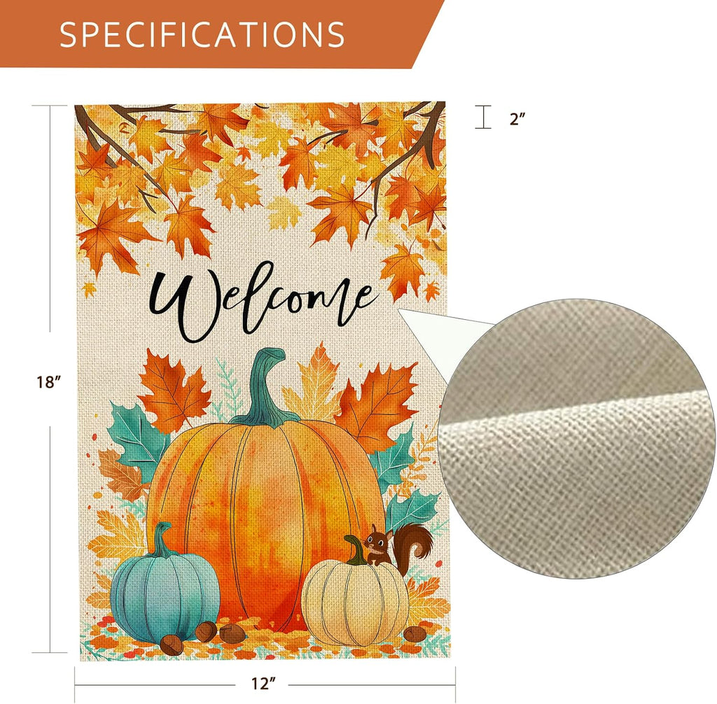 Fall Decorations Garden Flag 12X18 Inch for outside Double Sided Weather & Fade Resistant Pumpkin Welcome Fall Yard Flags Outdoor Thanksgiving Home Fall Decor