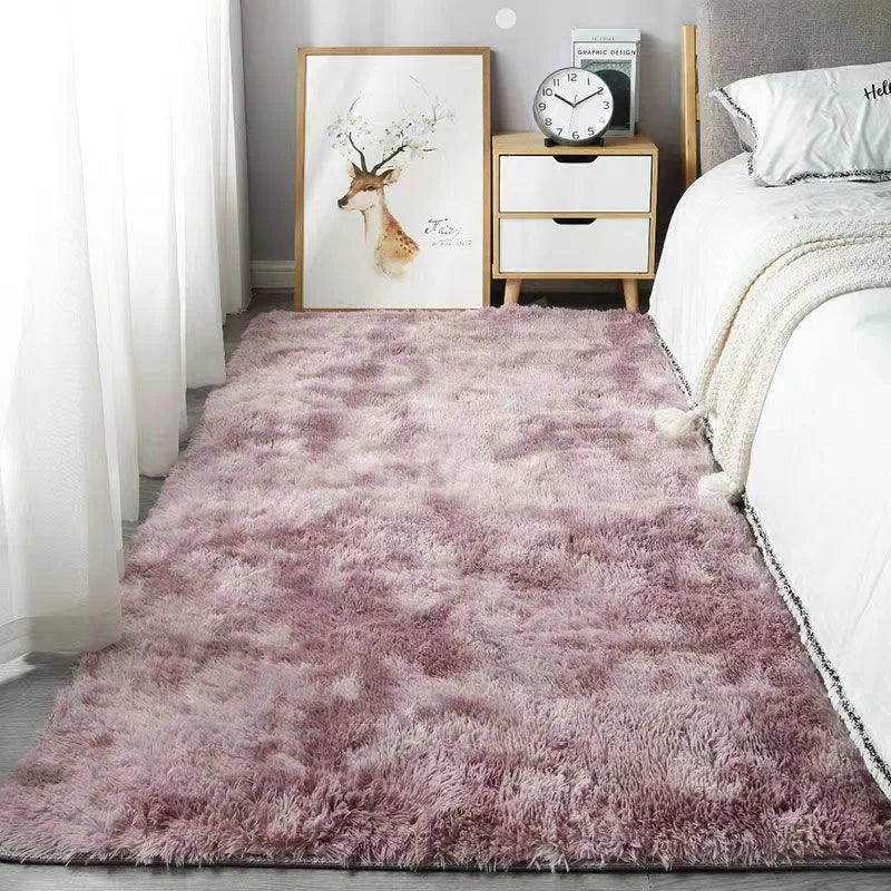 40*60CM Silk Wool Rug Girls Room Living Room Bedroom Hotel Tie-Dye Cushion Washable Dirt Resistant Carpet