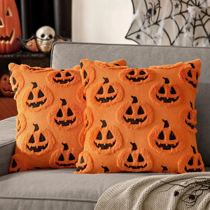 Halloween Pillow Covers,45x45,Decorative Pumpkin Pattern Pillowcase Soft Plush Faux Wool Cushions for Home Sofa Couch