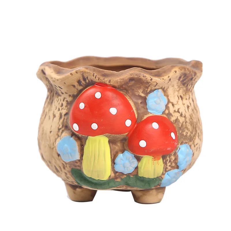 Hand-Painted Ceramic Succulent Planter with Drainage Hole