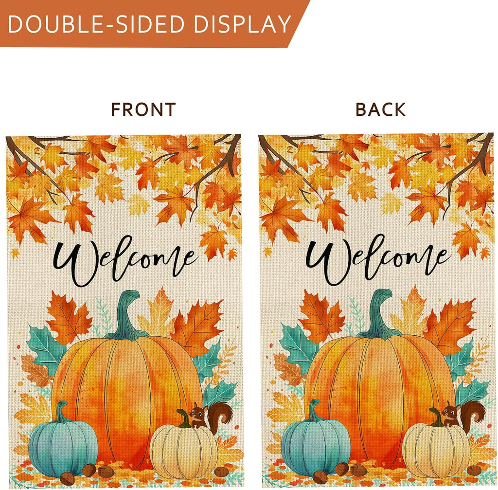 Fall Decorations Garden Flag 12X18 Inch for outside Double Sided Weather & Fade Resistant Pumpkin Welcome Fall Yard Flags Outdoor Thanksgiving Home Fall Decor