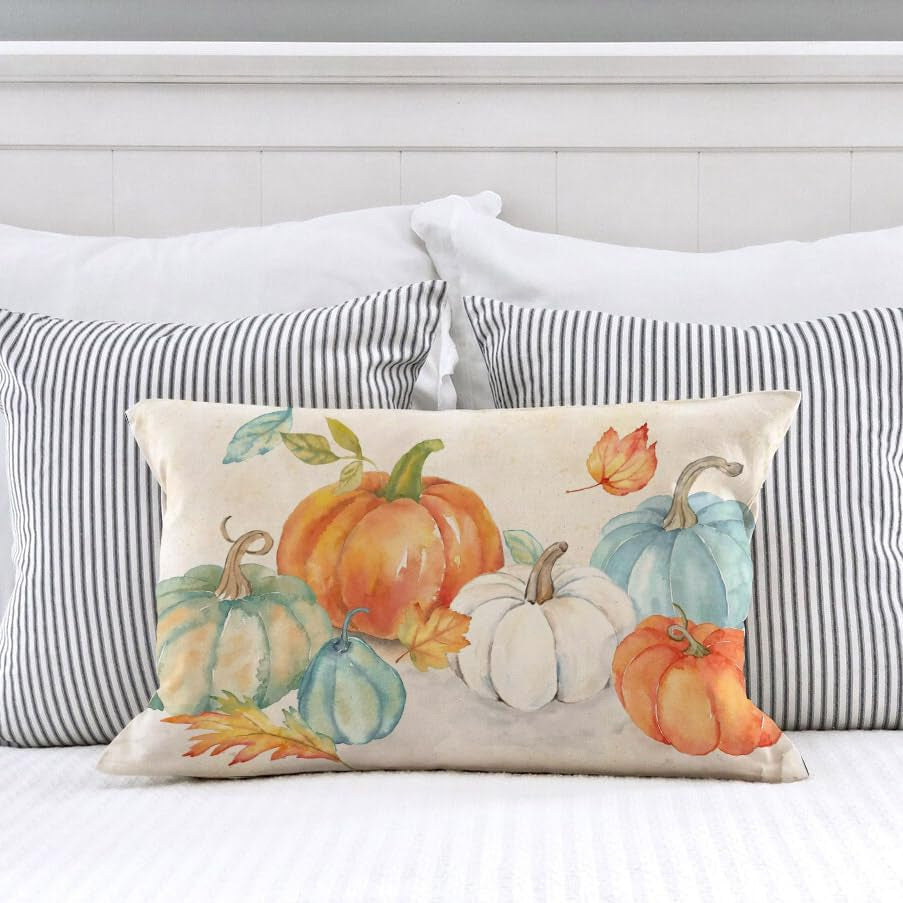 Fall Throw Pillow Cover Fall Pumpkins Cuhion Cover Autumn Farm Decor 20X12 Inch Outdoor Pillow Cushion,Sofa Fall Pillow Cover