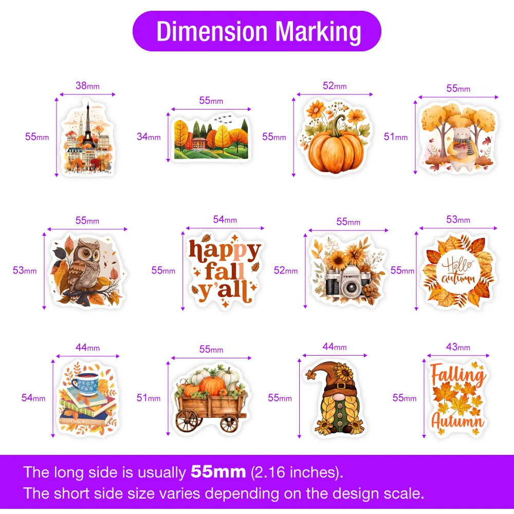 Autumn Fall Stickers Pumpkins  Aesthetic DIY Gift Kids Toy Waterproof Graffiti Decal for Laptop Phone Luggage Bottles Decorative