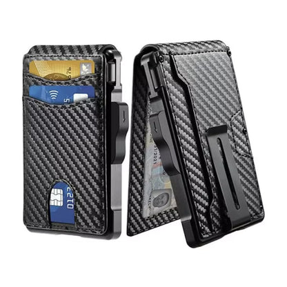 Carbon Fiber RFID-Blocking Slim Card Wallet – Minimalist Bifold with Magnetic Closure