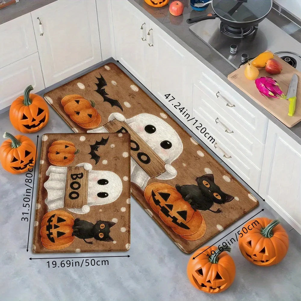 VIKAMA Halloween Pumpkin Ghost Carpet Kitchen Rug Bathroom Carpet for Live Room Sofa Carpet Doormat Rmat Bedside Rugs Home Decor
