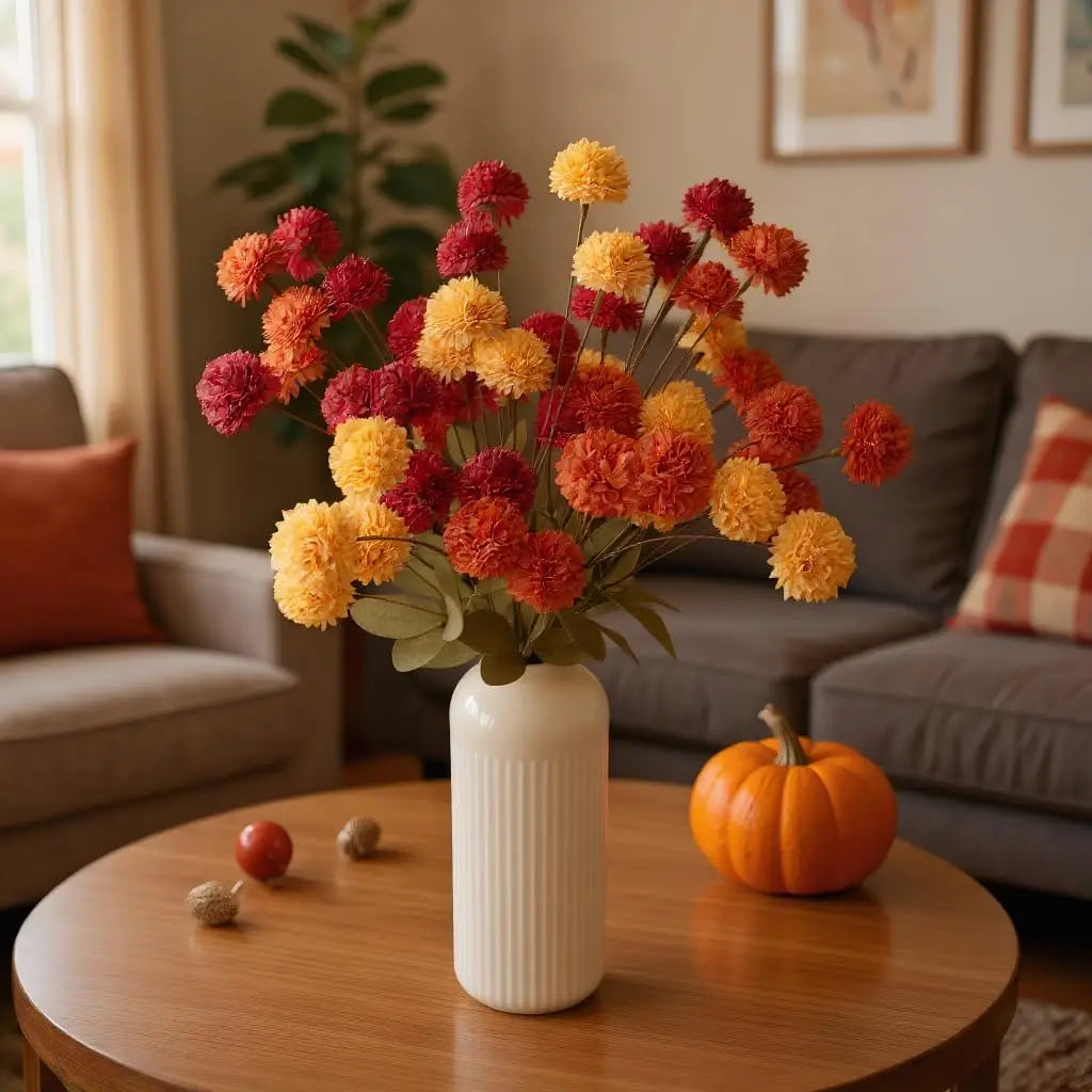 20" Faux Kiku Flowers Fall Flowers Artificial Decoration for Vase Home Room Wedding Decor Arrangement Table Holiday Party Decor