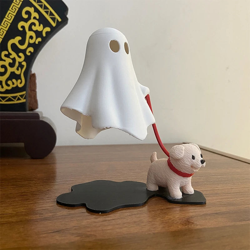 3D Printed Cute Ghost With Dog Figurine Statue Home Bedroom Desk Decoration Halloween