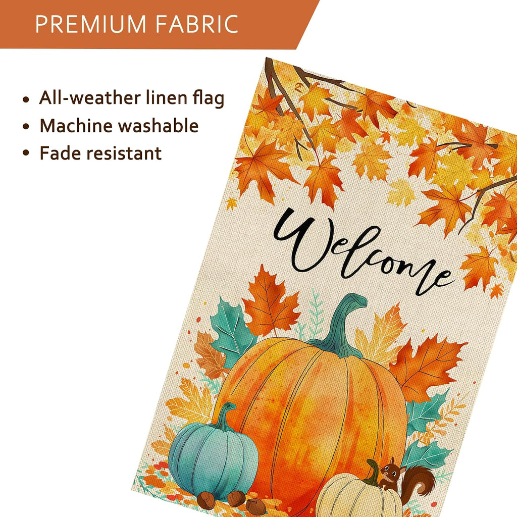 Fall Decorations Garden Flag 12X18 Inch for outside Double Sided Weather & Fade Resistant Pumpkin Welcome Fall Yard Flags Outdoor Thanksgiving Home Fall Decor