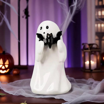 Kawaii Ghost Resin Mini Statue – Halloween Shelf & Desk Decor