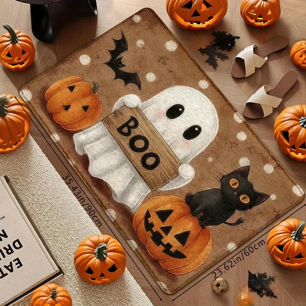 VIKAMA Halloween Pumpkin Ghost Carpet Kitchen Rug Bathroom Carpet for Live Room Sofa Carpet Doormat Rmat Bedside Rugs Home Decor