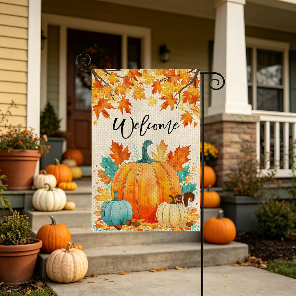 Fall Decorations Garden Flag 12X18 Inch for outside Double Sided Weather & Fade Resistant Pumpkin Welcome Fall Yard Flags Outdoor Thanksgiving Home Fall Decor
