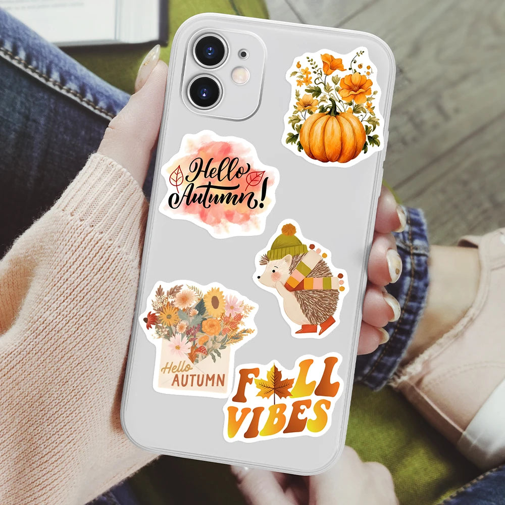 Autumn Fall Stickers Pumpkins  Aesthetic DIY Gift Kids Toy Waterproof Graffiti Decal for Laptop Phone Luggage Bottles Decorative