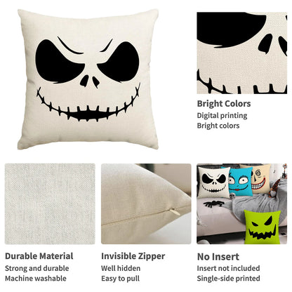 1pc/4pcs Halloween Pillow Cover, Halloween Horror Expressions Home Decoration Living Room Sofa Cushion Cover