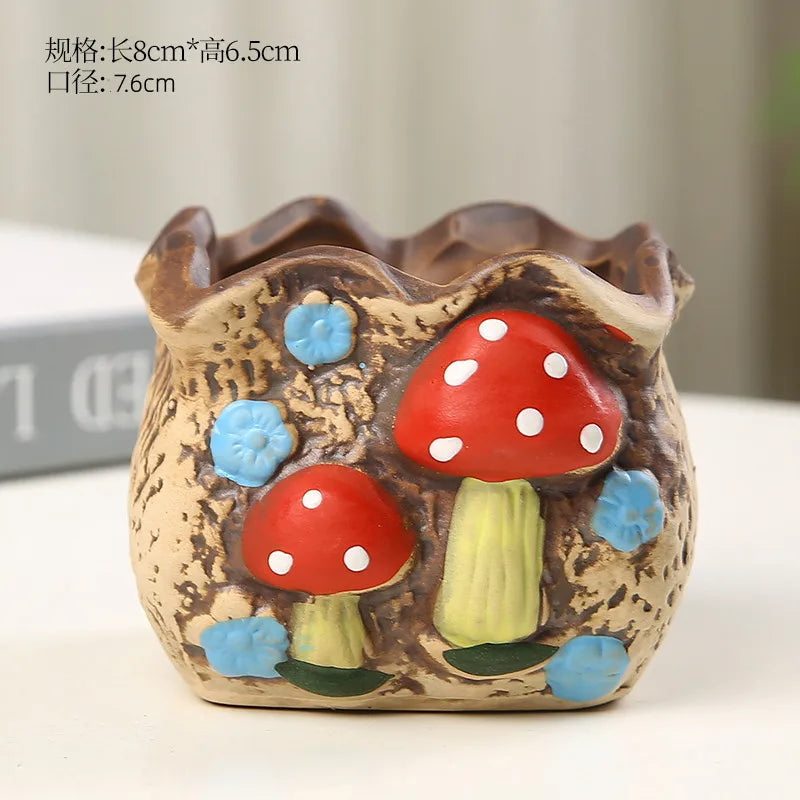 Hand-Painted Ceramic Succulent Planter with Drainage Hole