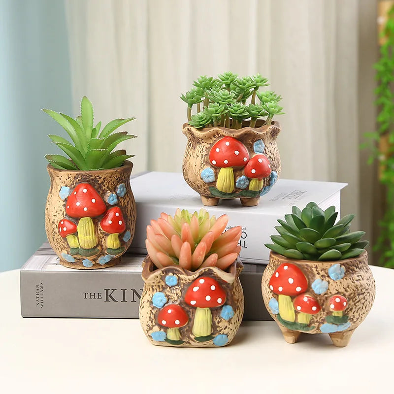 Hand-Painted Ceramic Succulent Planter with Drainage Hole