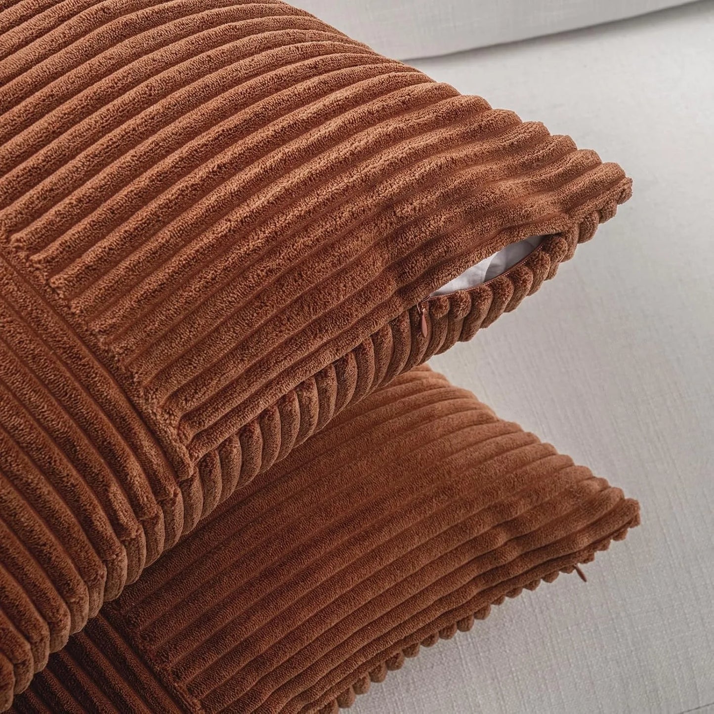 Rust Boho Decorative Throw Pillow Covers 18x18 Inch for Couch Bed Sofa, Farmhouse Fall Home Decor, Soft Corss Corduroy Patchwork
