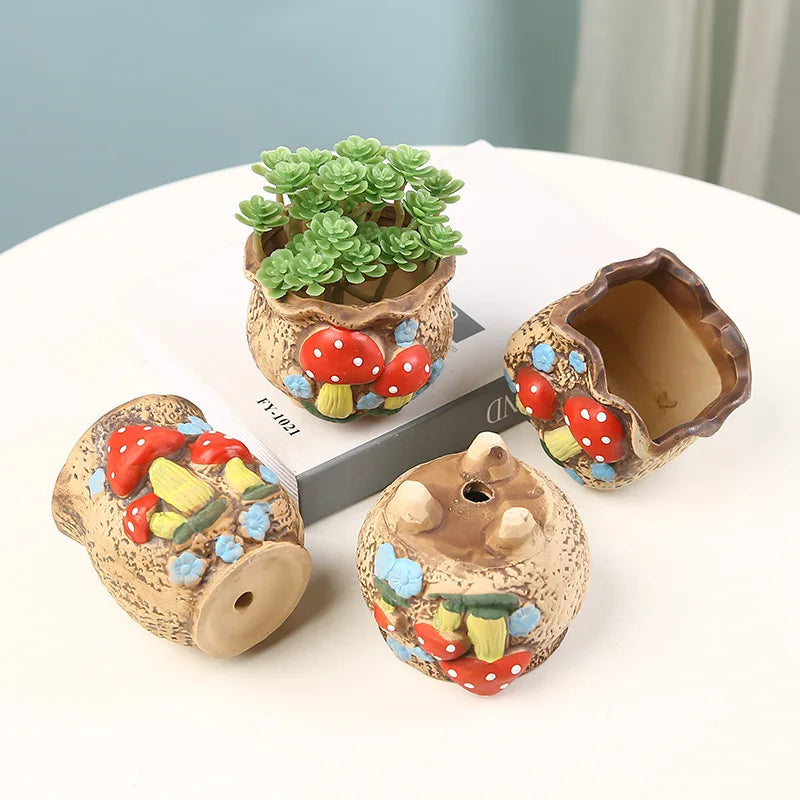 Hand-Painted Ceramic Succulent Planter with Drainage Hole