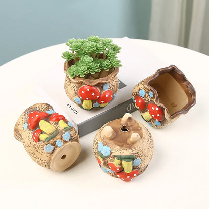 Hand-Painted Ceramic Succulent Planter with Drainage Hole