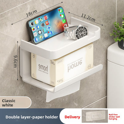 Wall-Mounted Tissue & Paper Roll Holder – No-Drill Bathroom Storage Rack, Single & Double Layer