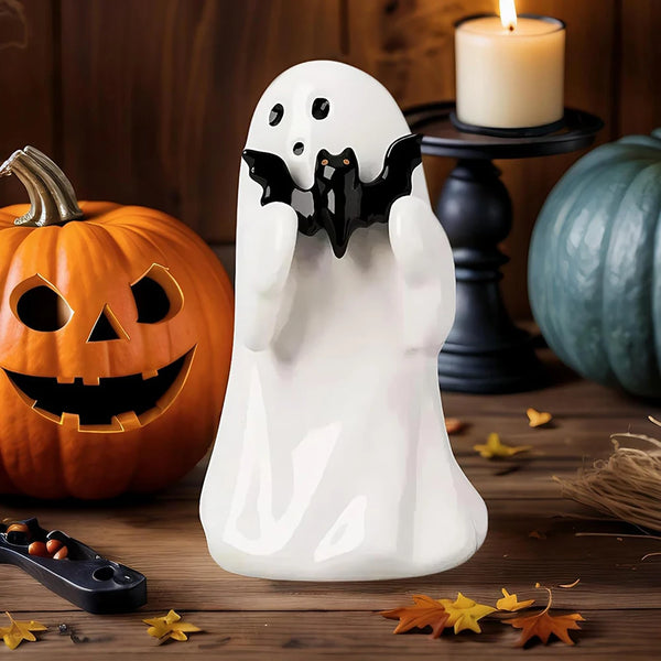 Kawaii Ghost Resin Mini Statue – Halloween Shelf & Desk Decor