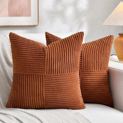 Rust Boho Decorative Throw Pillow Covers 18x18 Inch for Couch Bed Sofa, Farmhouse Fall Home Decor, Soft Corss Corduroy Patchwork