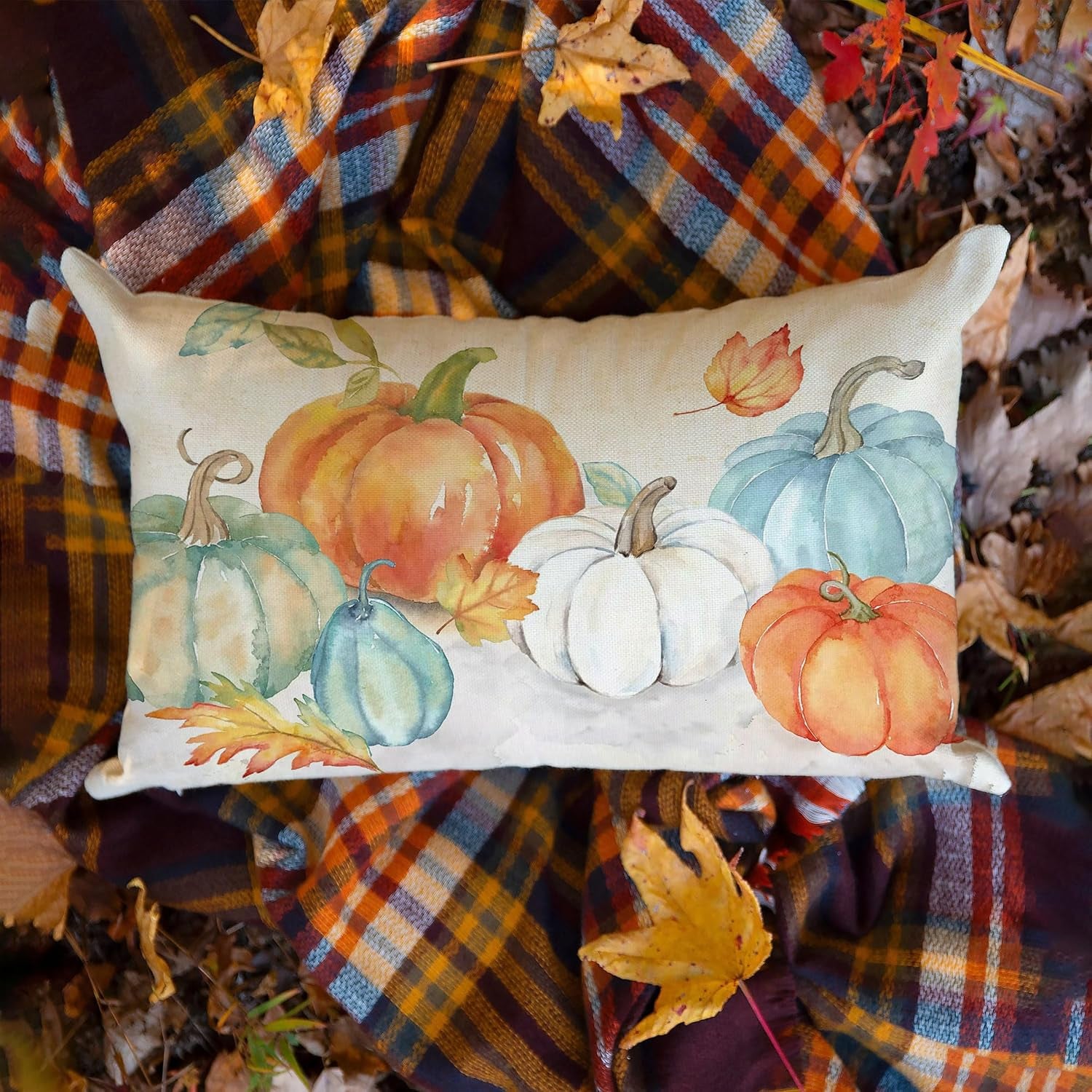 Fall Throw Pillow Cover Fall Pumpkins Cuhion Cover Autumn Farm Decor 20X12 Inch Outdoor Pillow Cushion,Sofa Fall Pillow Cover