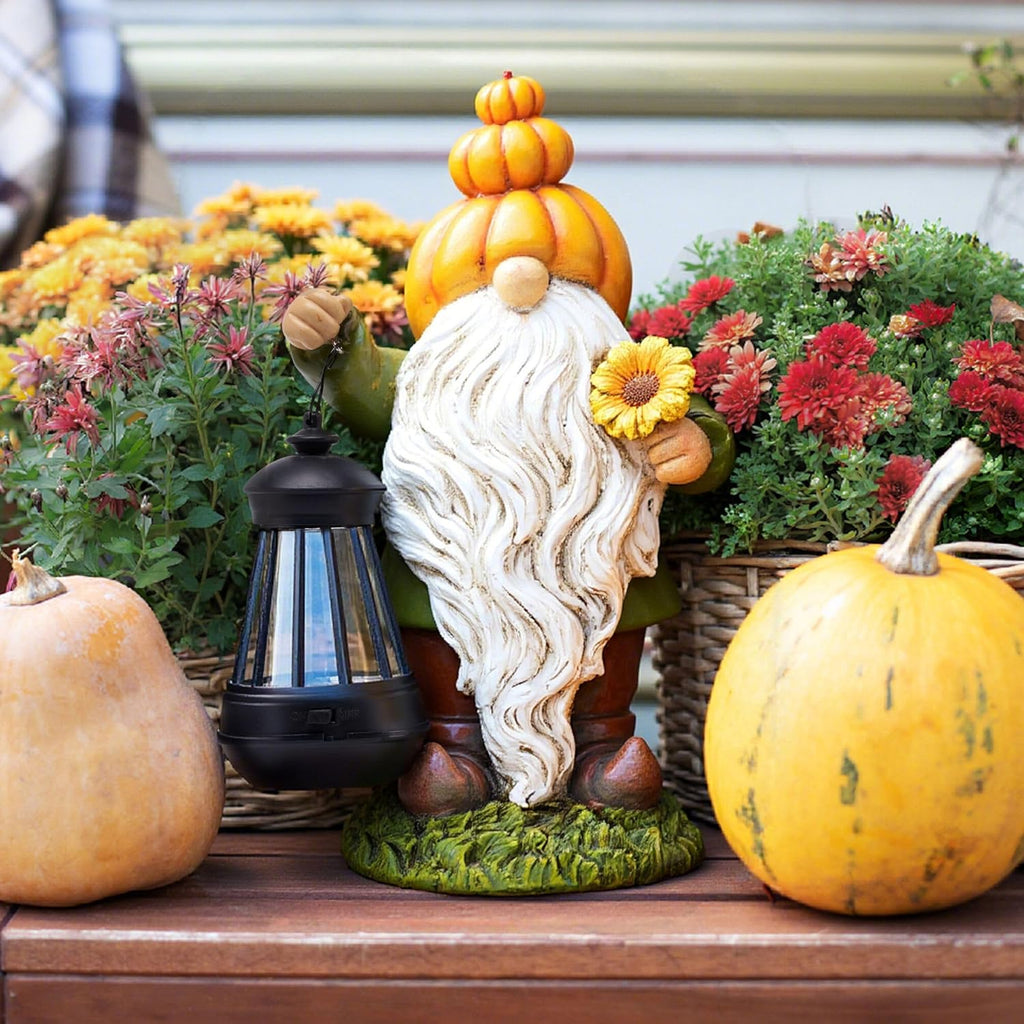 Fall Decor, Pumpkin Gnomes Decoration, Autumn Gnome Holding Lantern with Solar Lights, Waterproof Fall Gnomes Resin Outdoor Fall Decor, Fall Gift Outdoor/Indoor, 11.6"