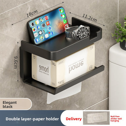Wall-Mounted Tissue & Paper Roll Holder – No-Drill Bathroom Storage Rack, Single & Double Layer